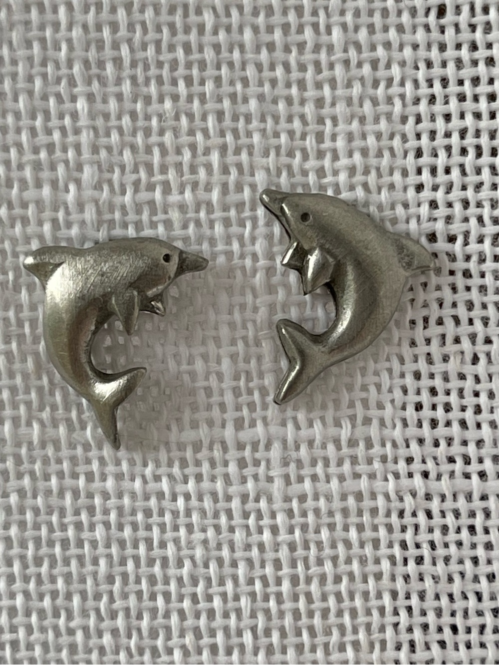 Metal Dolphin Fish Earrings - Silver Tone